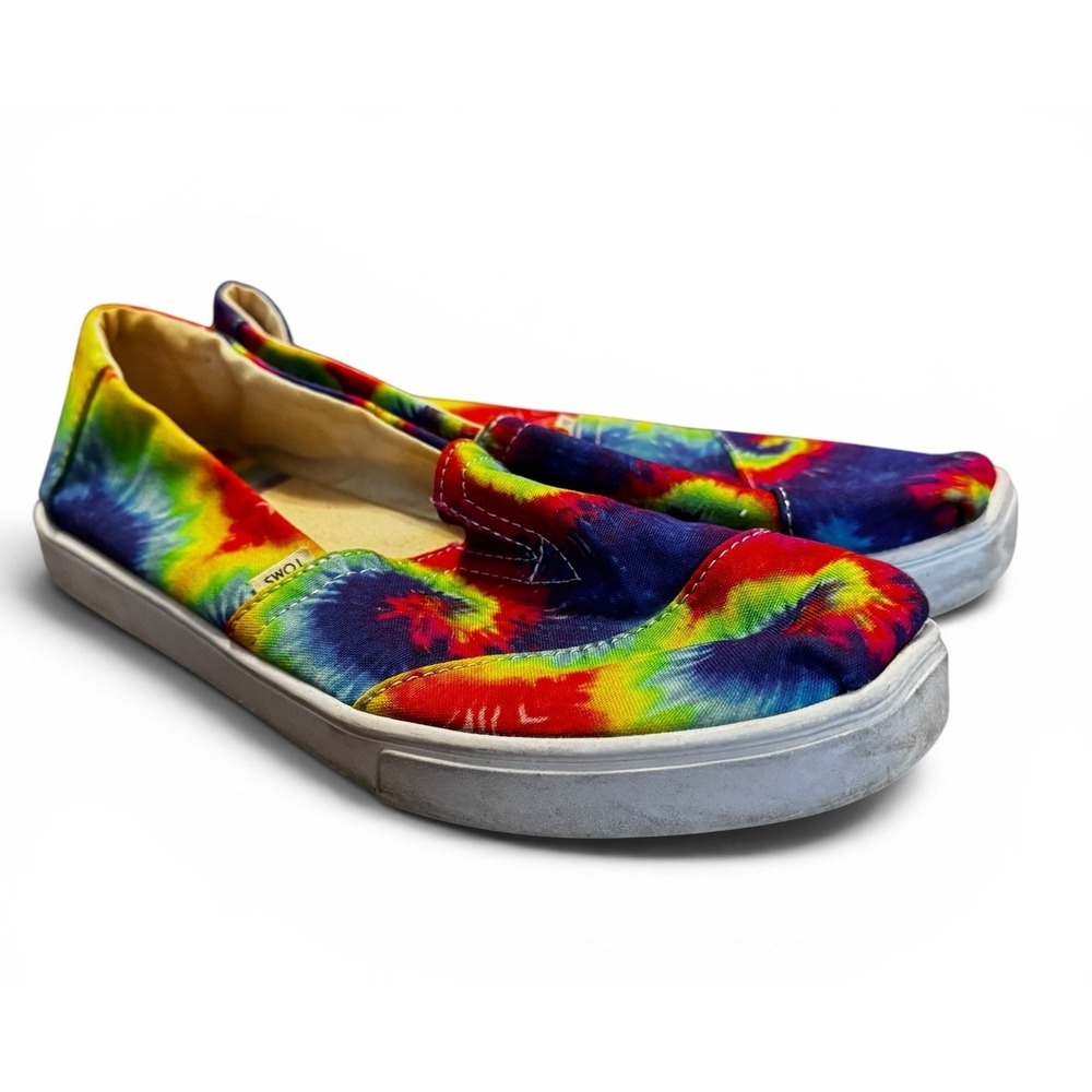 TOMS Tie Dye Rainbow Slip On Shoes Womens Size 8 Canvas Flats